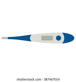 Medical thermometer flat icon. Isolated thermometer on a white background. Digital thermometer. Blue and white thermometer. Thermometer close-up