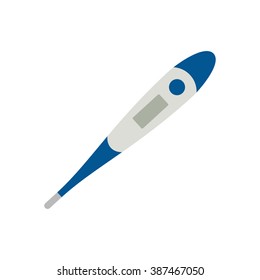 Medical thermometer flat icon. Isolated thermometer on a white background. Digital thermometer. Blue and white thermometer. Thermometer close-up