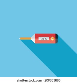 medical thermometer flat icon with long shadow