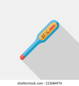 medical thermometer flat icon with long shadow