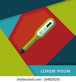 medical thermometer flat icon with long shadow