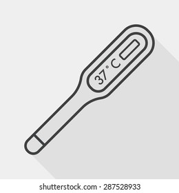 medical thermometer flat icon with long shadow, line icon