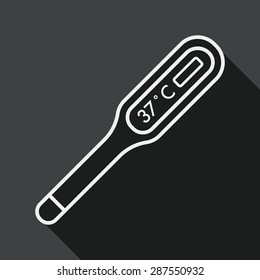 medical thermometer flat icon with long shadow, line icon