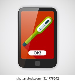 medical thermometer flat icon with long shadow
