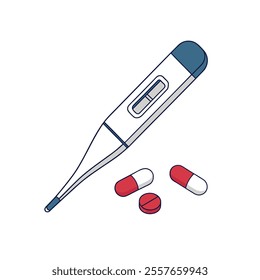 Medical thermometer. Flat icons on buttons in different colors