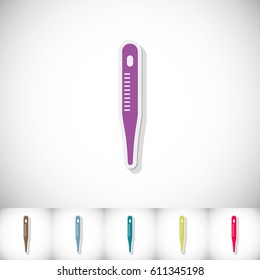 Medical thermometer. Flat sticker with shadow on white background. Vector illustration