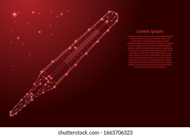 Medical thermometer from futuristic polygonal red lines and glowing stars for banner, poster, greeting card. Vector illustration.