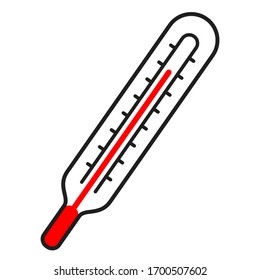 Medical thermometer and high temperature icon isolated on white background