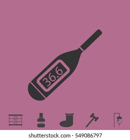 Medical thermometer icon flat. Simple vector grey pictogram and bonus symbol