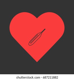 Medical thermometer icon flat. Simple pictogram on heart background. Vector illustration symbol