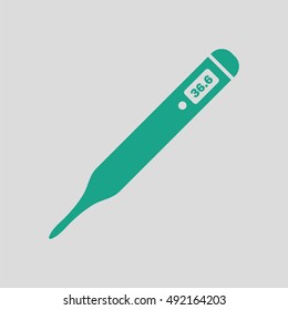 Medical thermometer icon. Gray background with green. Vector illustration.
