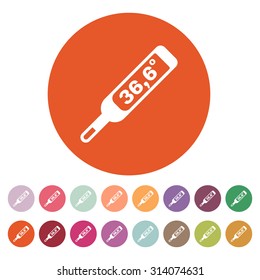 The medical thermometer icon. Healthy and diagnostic, doctor, medicine symbol. Flat Vector illustration. Button Set