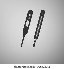 Medical Thermometer Icon On Grey Background. Vector Illustration