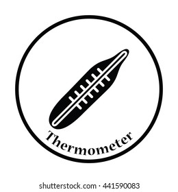 Medical thermometer icon. Thin circle design. Vector illustration.