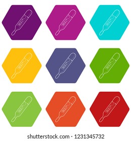 Medical thermometer icons 9 set coloful isolated on white for web
