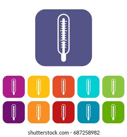 Medical thermometer icons set vector illustration in flat style in colors red, blue, green, and other