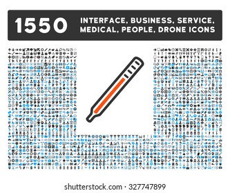 Medical Thermometer and other web interface, business tools, people poses, medical service vector icons. Style is flat symbols, bicolored, rounded angles, white background.