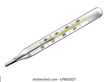 Medical thermometer with a reading of 37.3 degrees in vector isolated over white