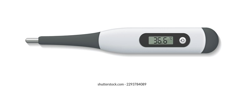 Medical thermometer. Realistic electronic measure equipment for temperature of body. Digital healthy care tool. Vector