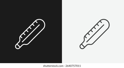 Medical Thermometer with Scale and Mercury on Black and White Backgrounds, Representing Temperature or Fever, White Outline Icon