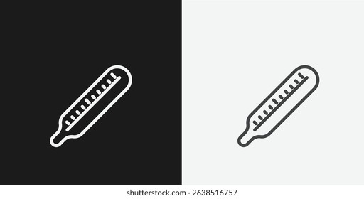 Medical Thermometer with Scale on Black and White Backgrounds, Representing Health or Fever, White Outline Icon