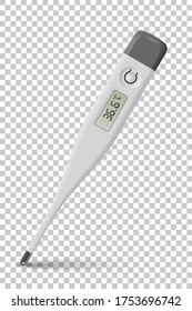 Medical thermometer showing normal temperature. Medicine and healthcare. Examination, diagnosis and treatment strategy selection. Vector object isolated on transparent background