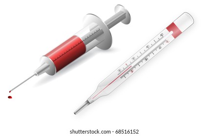 medical thermometer and syringe