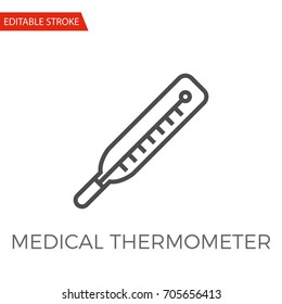 Medical Thermometer Thin Line Vector Icon. Flat Icon Isolated on the White Background. Editable Stroke EPS file. Vector illustration.
