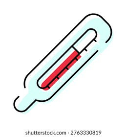 Medical thermometer using a red mercury column to measure body temperature, indicating fever, sickness, or overall health status, an essential tool for healthcare and symptom monitoring