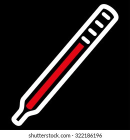 Medical Thermometer vector icon. Style is bicolor flat symbol, red and white colors, rounded angles, black background.