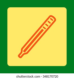 Medical Thermometer vector icon. Style is flat rounded square button, orange and yellow colors, green background.