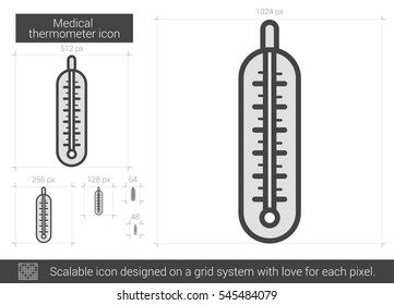 Medical thermometer vector line icon isolated on white background. Medical thermometer line icon for infographic, website or app. Scalable icon designed on a grid system.