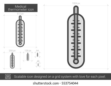 Medical thermometer vector line icon isolated on white background. Medical thermometer line icon for infographic, website or app. Scalable icon designed on a grid system.