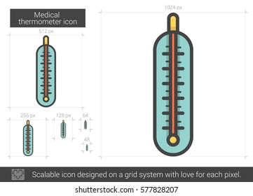 Medical thermometer vector line icon isolated on white background. Medical thermometer line icon for infographic, website or app. Scalable icon designed on a grid system.