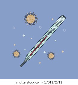 Medical thermometer. Virus in China.covid-19. Wuhan corona virus illustration. hand draw sketch vector.