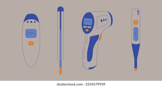 Medical thermometers vector icon set