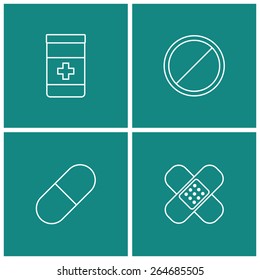 medical thin line icon set