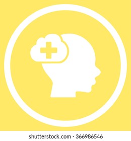 Medical Think vector icon. Style is flat circled symbol, white color, rounded angles, yellow background.