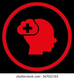 Medical Think vector icon. Style is flat circled symbol, red color, rounded angles, black background.