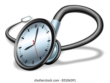 Medical time concept. Stethoscope with clock on face, concept for time pressure in healthcare or waiting lists etc.