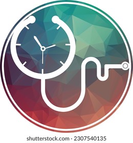 Medical time vector heart shape  logo template. This design use stethoscope symbol.	