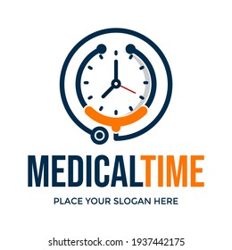 Medical time vector logo template. This design use stethoscope symbol. 