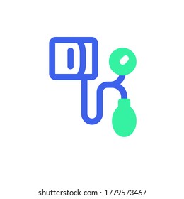 Vector de ícono del autónomo médico, signo plano relleno, pictograma bicolor, color verde y azul de la presión arterial. Símbolo, ilustración de logotipo