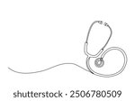 Medical tool - stethoscope in simple outline illustration. Continuous line drawing of stethoscope. 