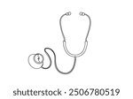 Medical tool - stethoscope in simple outline illustration. Continuous line drawing of stethoscope. 