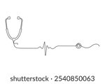 Medical tool - Stethoscope in simple outline illustration. Continuous line drawing of stethoscope. Vector illustration