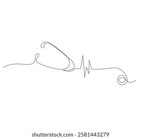 Medical tool - Stethoscope in simple outline illustration. white background, Continuous line drawing of stethoscope. Vector illustration