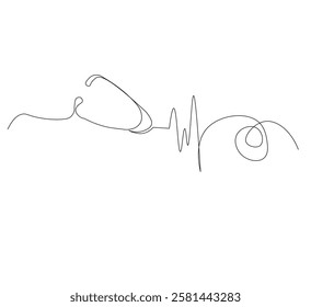 Medical tool - Stethoscope in simple outline illustration. white background, Continuous line drawing of stethoscope. Vector illustration