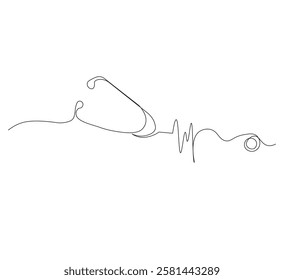 Medical tool - Stethoscope in simple outline illustration. white background, Continuous line drawing of stethoscope. Vector illustration
