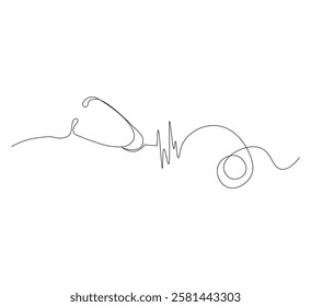 Medical tool - Stethoscope in simple outline illustration. white background, Continuous line drawing of stethoscope. Vector illustration